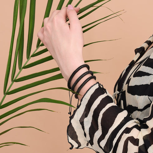 Serpentine | Onyx Hematite x Gunmetal | Double Wave Bracelet